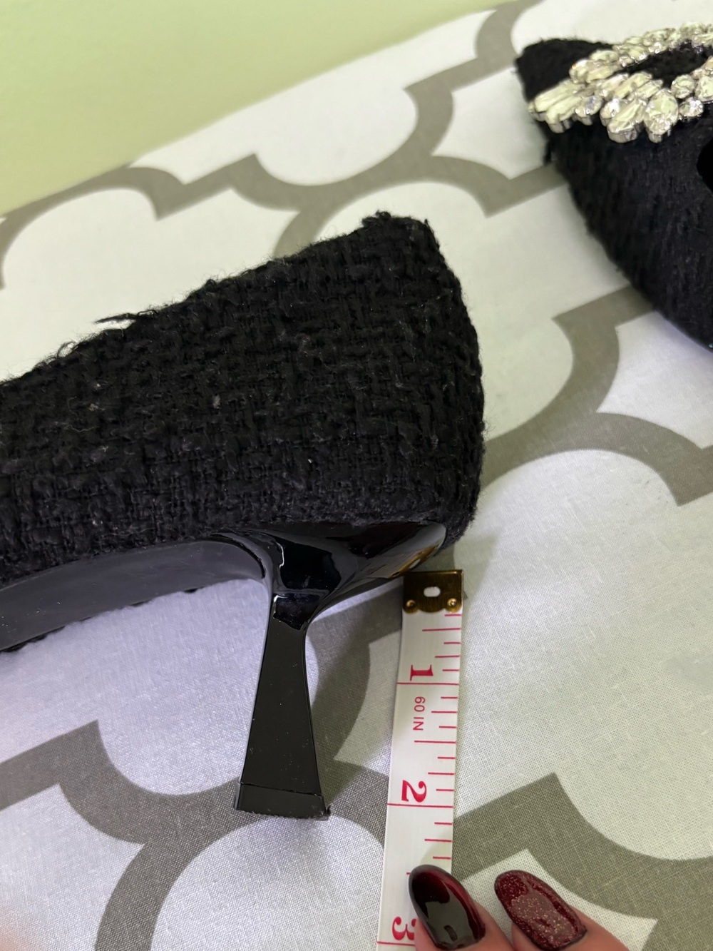Zara Black Textured Crystal Embellished Buckle Pointed-Toe Pumps - Picture 13 of 13